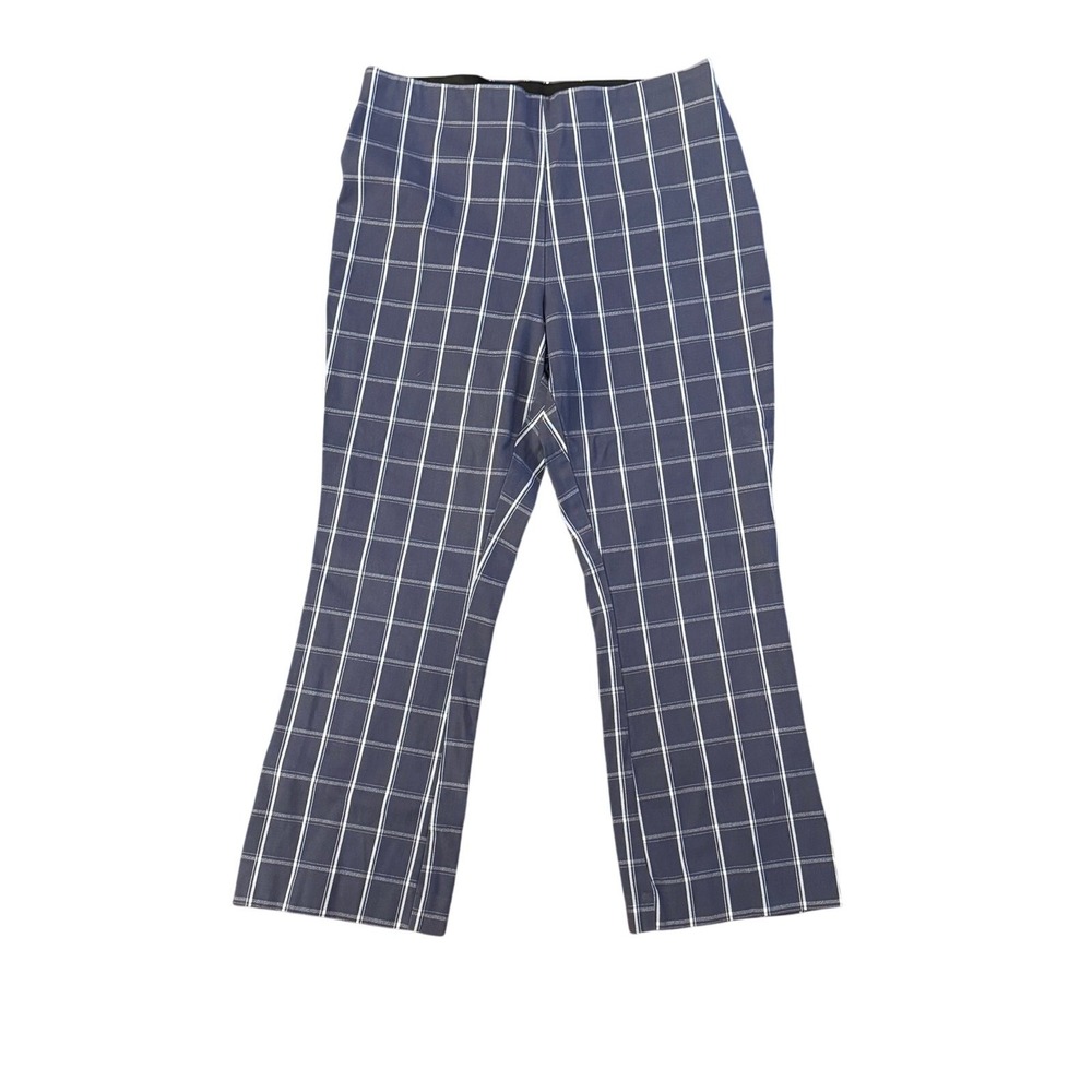 A New Day Blue White Gingham Straight Leg Women Size 14 Ankle Trouser Pants